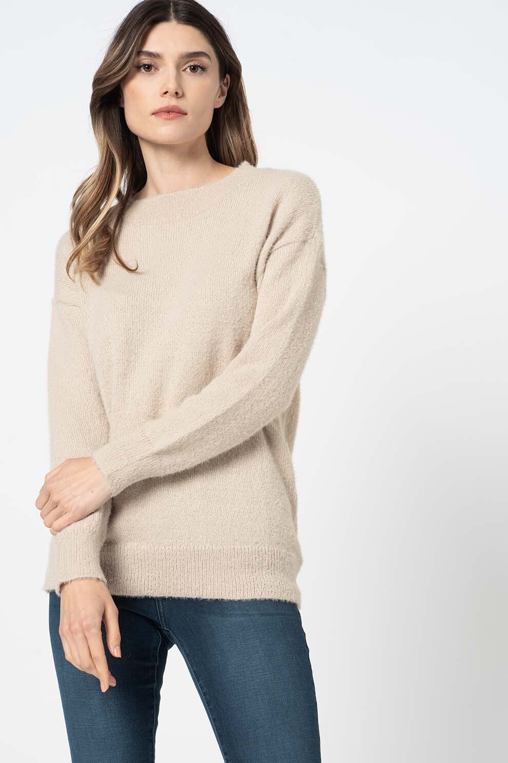 JdY, Pulover cu decolteu la baza gatului cu maneci cazute Alessi, Maro nisip