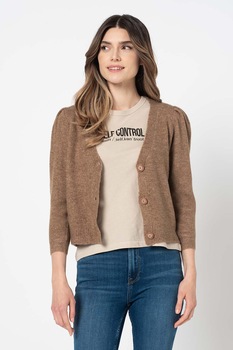 Only, Cardigan cu maneci 3/4 Angala, maro melange Only, Cardigan cu maneci 3/4 Angala, maro melange