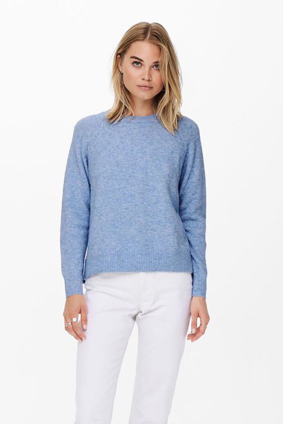 Only, Pulover cu decolteu la baza gatului si maneci raglan, Albastru lavanda
