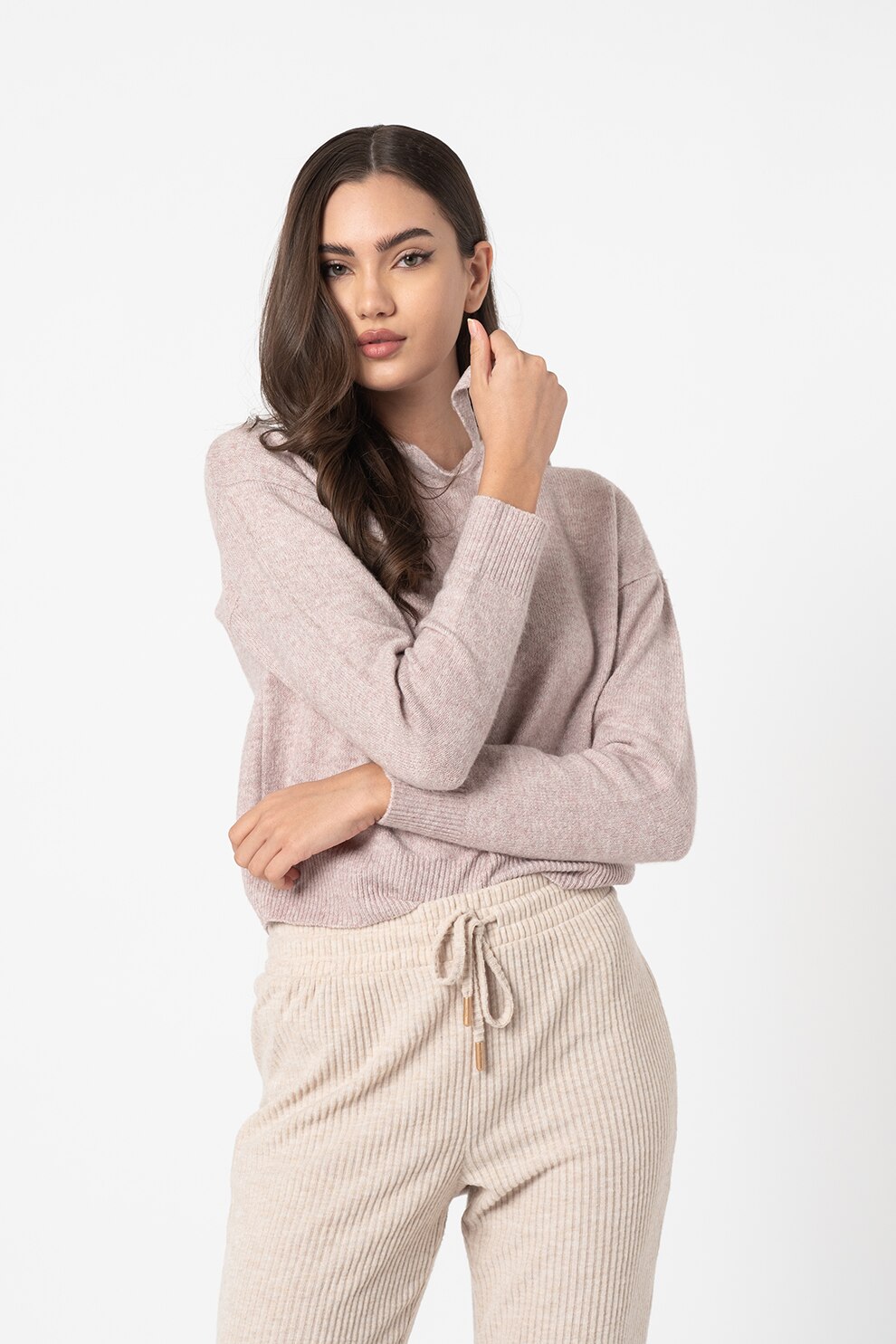 JdY, Hanorac crop tricotat Pamela, Roz melange