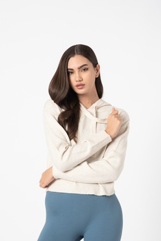 JdY, Hanorac crop tricotat Pamela, Bej melange JdY, Hanorac crop tricotat Pamela, Bej melange