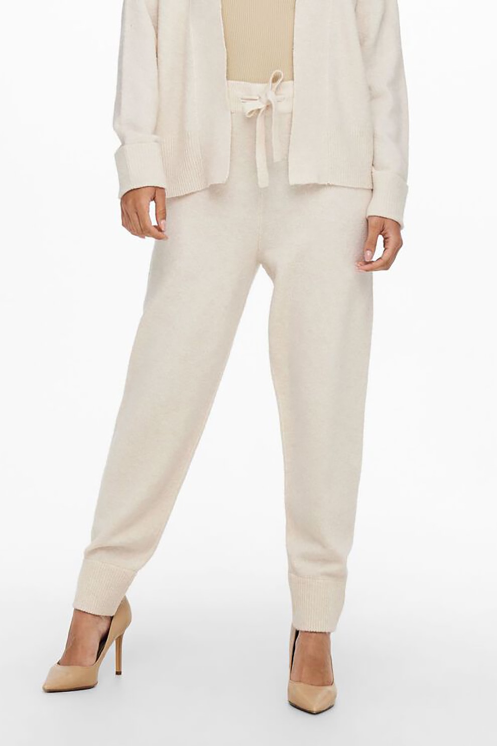 JdY, Pantaloni tricotati cu snur Pamela, Alb fildes