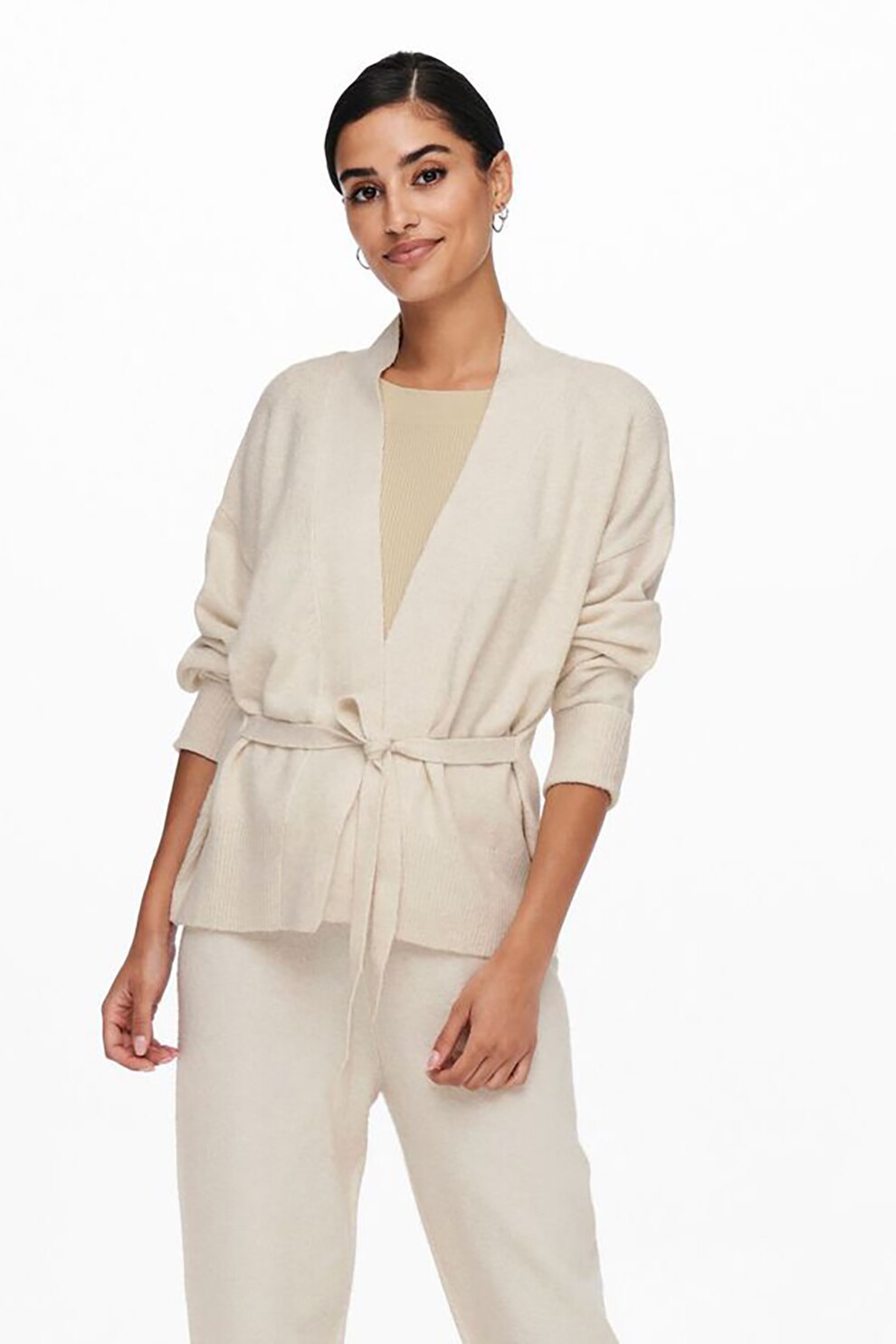 JdY, Cardigan cu un cordon in talie Pamela, Alb fildes