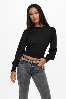 Only, Pulover crop cu mansete striate, Negru Only, Pulover crop cu mansete striate, Negru