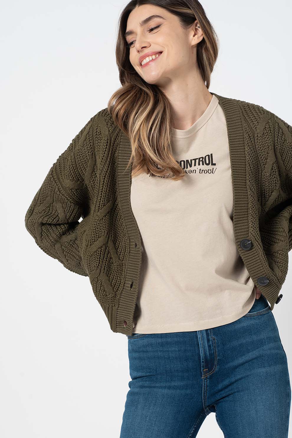 Only, Cardigan crop Mette, Verde militar