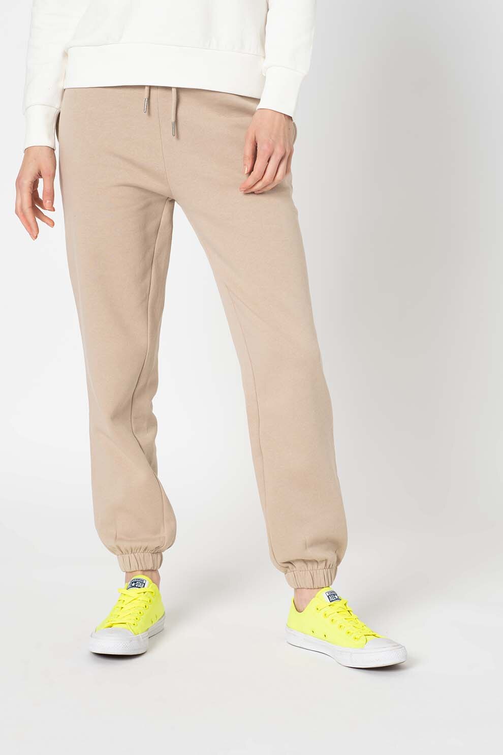 JdY, Pantaloni sport cu snur si talie elastica Catie, Maro nisip