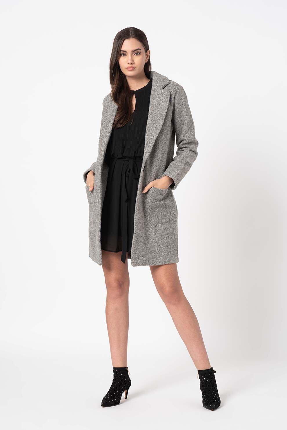 JdY, Palton cu revere decupate Joana, Gri melange, M