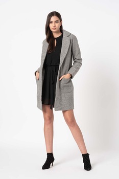 JdY, Palton cu revere decupate Joana, Gri melange, M JdY, Palton cu revere decupate Joana, Gri melange, M