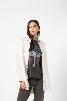 JdY, Camasa supradimensionata de denim Fraj, Alb prafuit JdY, Camasa supradimensionata de denim Fraj, Alb prafuit