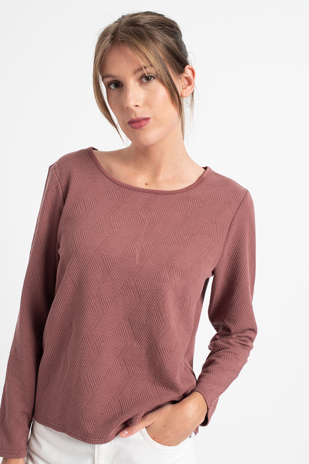 Only, Bluza cu aspect texturat si decoleu rotund Soja, Rosu stins