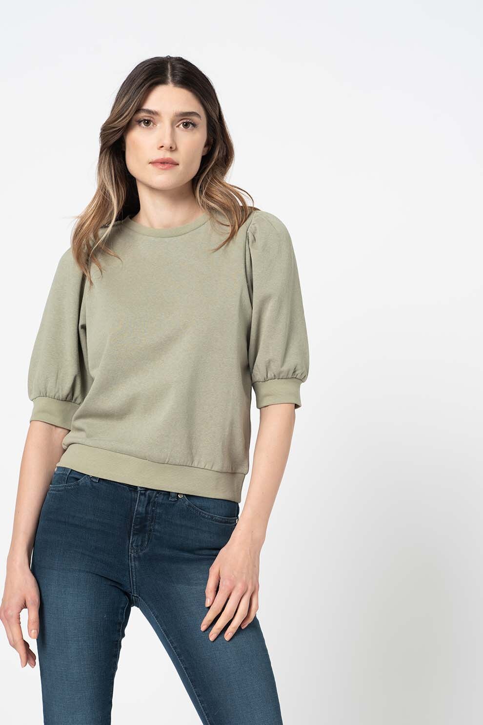 Only, Bluza sport cu decolteu la baza gatului Essa, Verde sparanghel