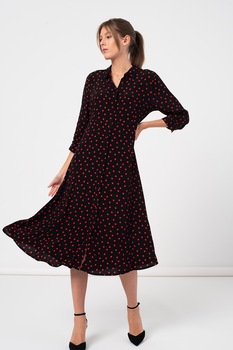 JdY, Rochie-camasa cu imprimeu si maneci trei sferturi, Negru/Rosu JdY, Rochie-camasa cu imprimeu si maneci trei sferturi, Negru/Rosu