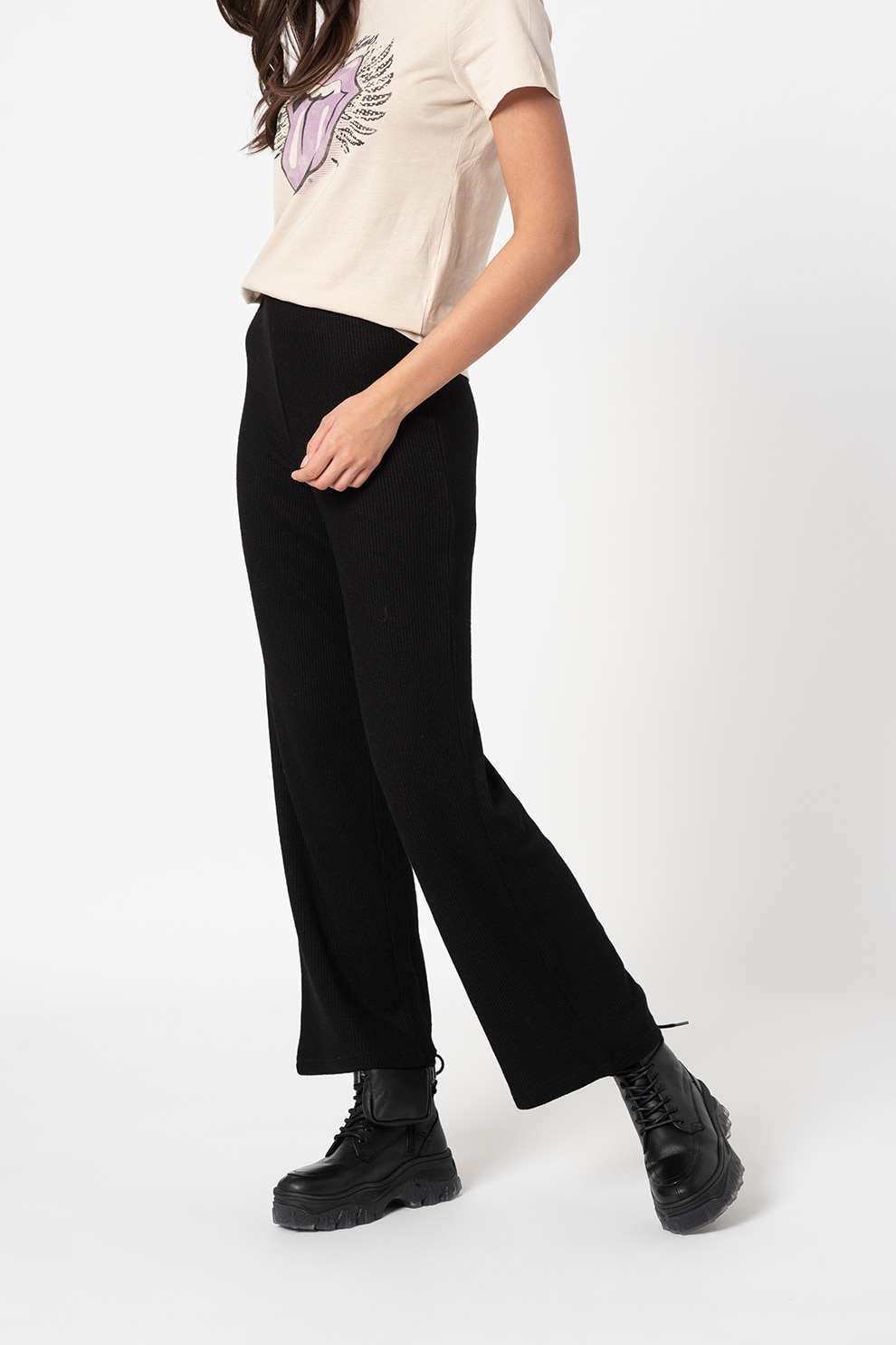 JdY, Pantaloni evazati cu aspect striat Eskild, Negru