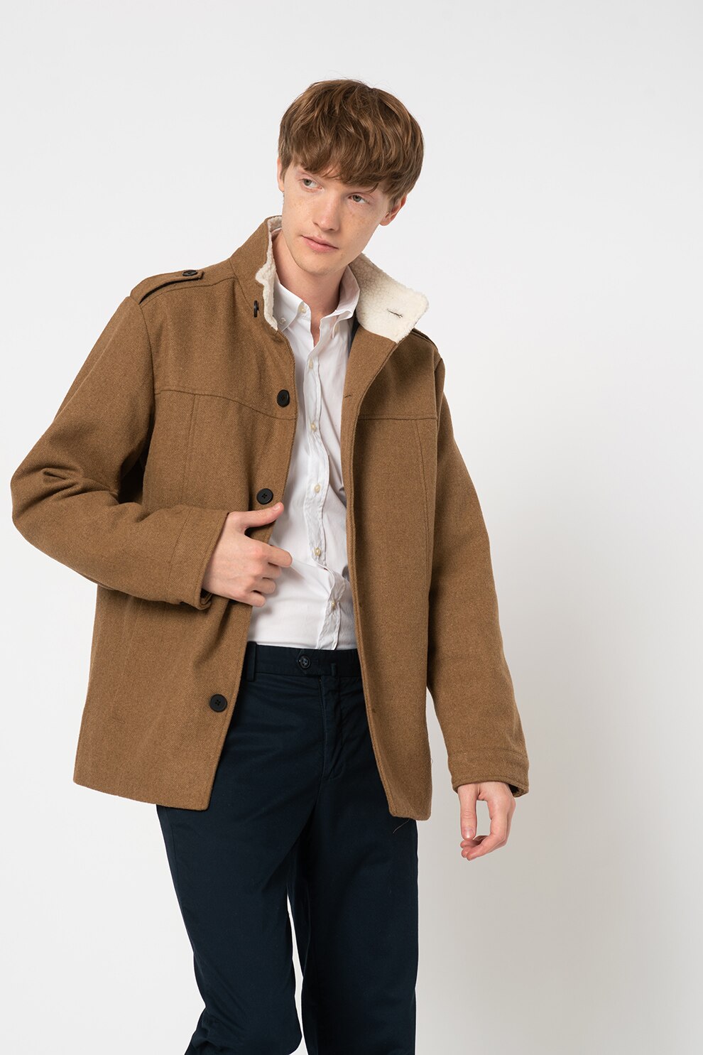 Jack&Jones, Jacheta din amestec de lana cu epoleti cu nasturi Carlos, Kaki
