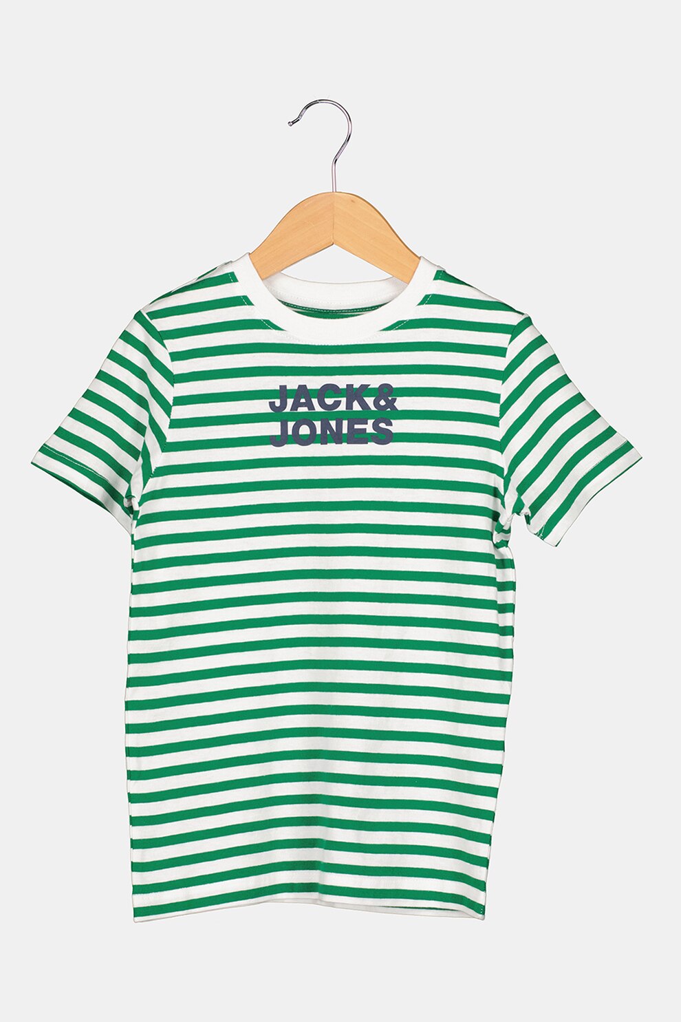 Jack&Jones, Tricou in dungi cu decolteu la baza gatului, Verde/Alb
