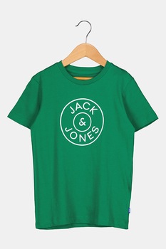 Jack&Jones,Tricou cu imprimeu logo si decolteu la baza gatului, Verde