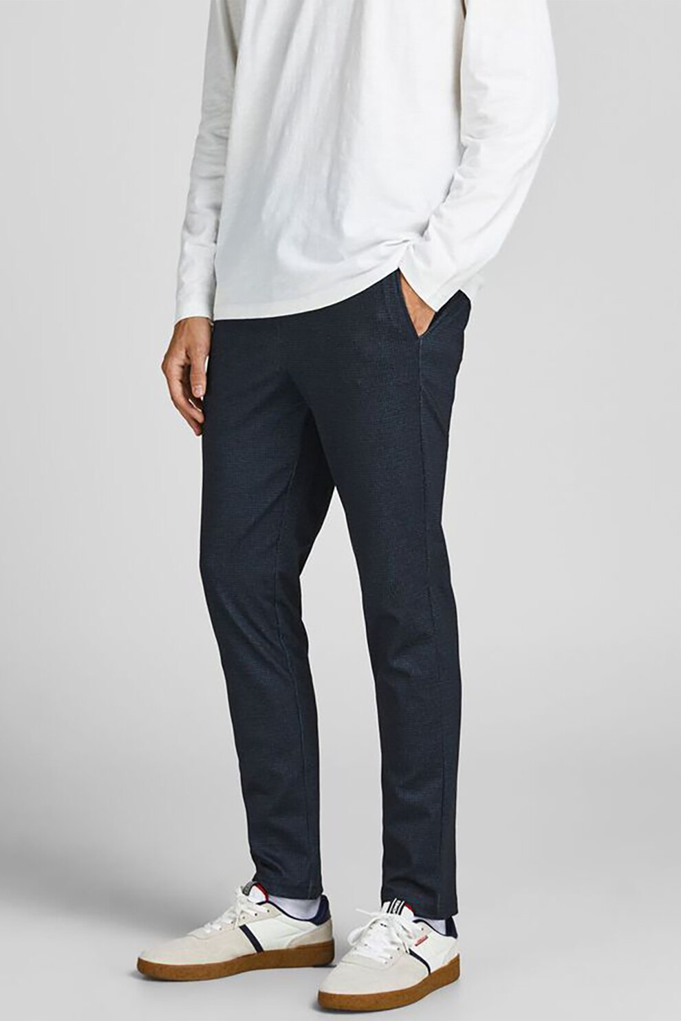 Jack&Jones, Pantaloni chino slim fit cu talie ajustabila, Bleumarin inchis