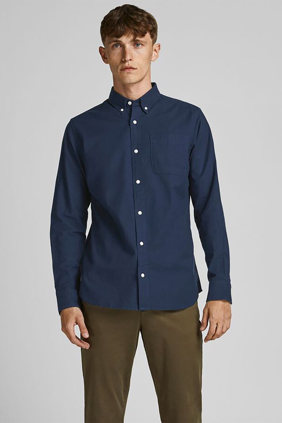 Jack&Jones, Camasa din amestec de bumbac organic, Bleumarin