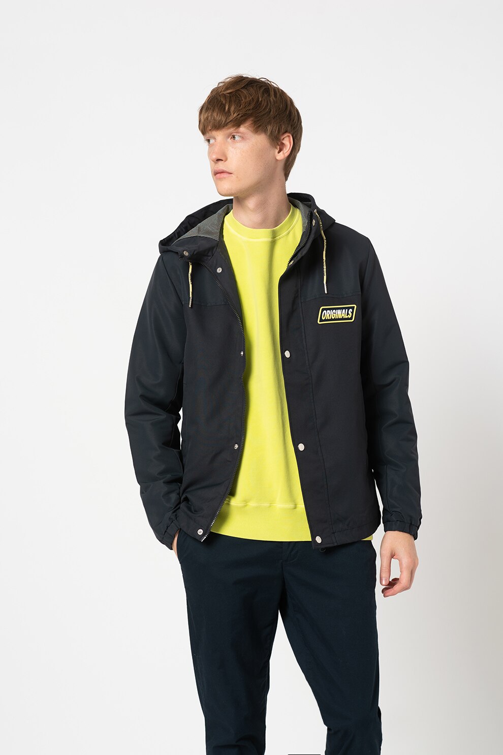 Jack&Jones, Jacheta cu gluga si fermoar Swirl, Negru