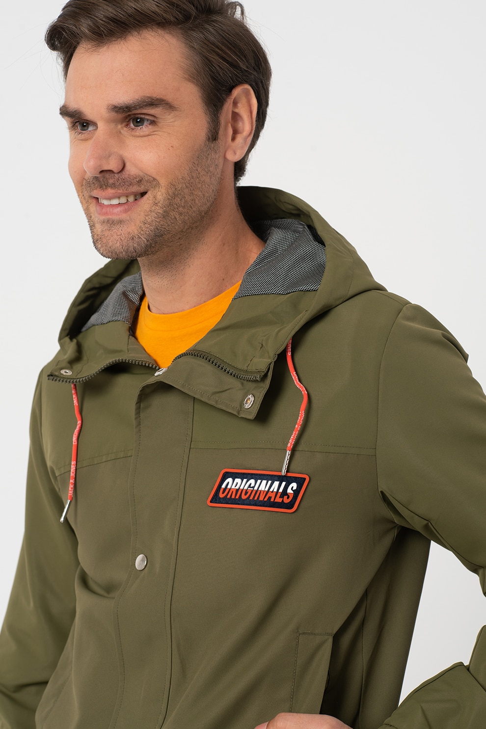 Jack&Jones, Jacheta cu gluga si fermoar Swirl, Verde oliv