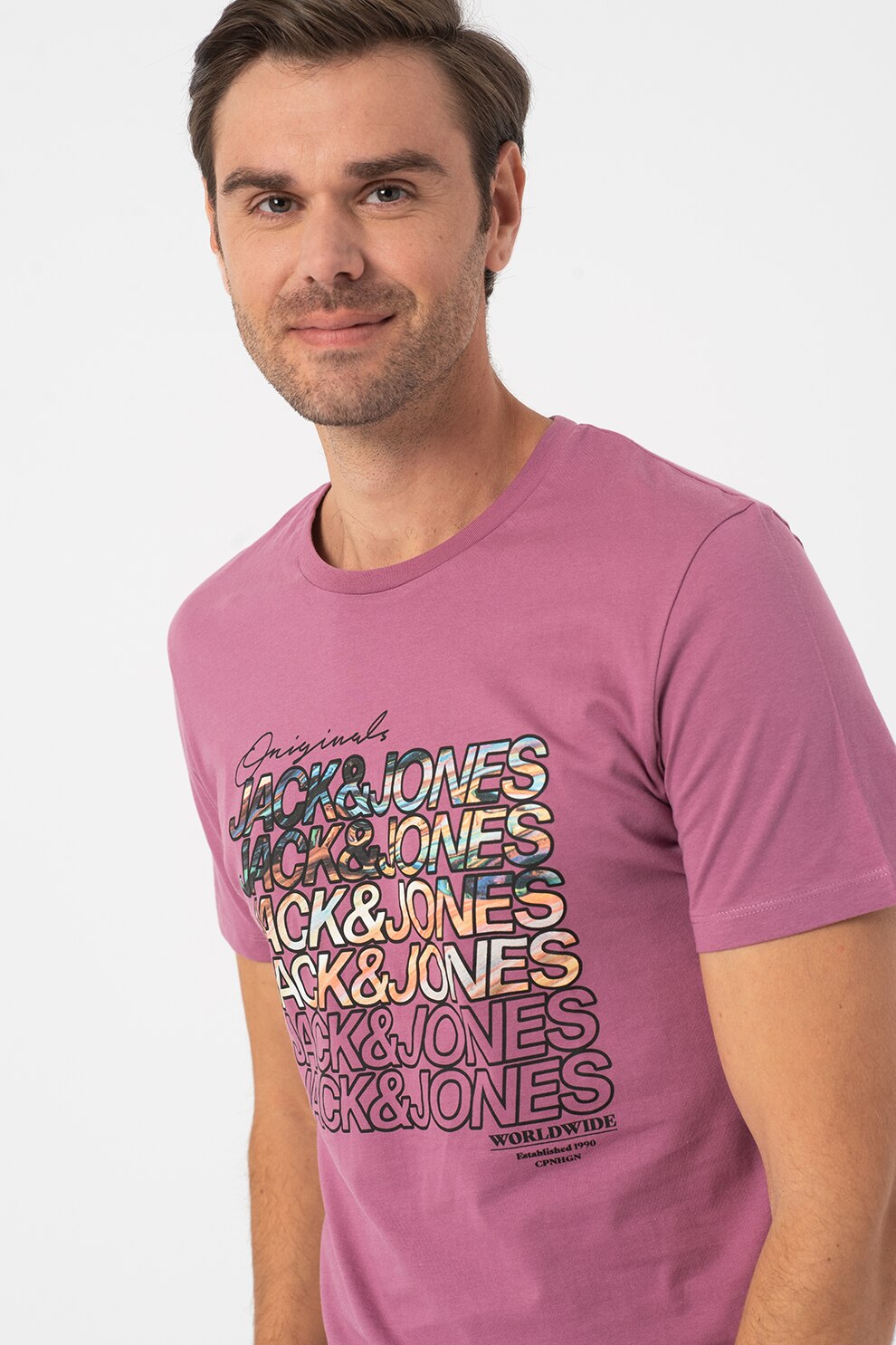 Jack&Jones, Tricou regular fit de bumbac cu imprimeu logo Swirl, Rosu stins