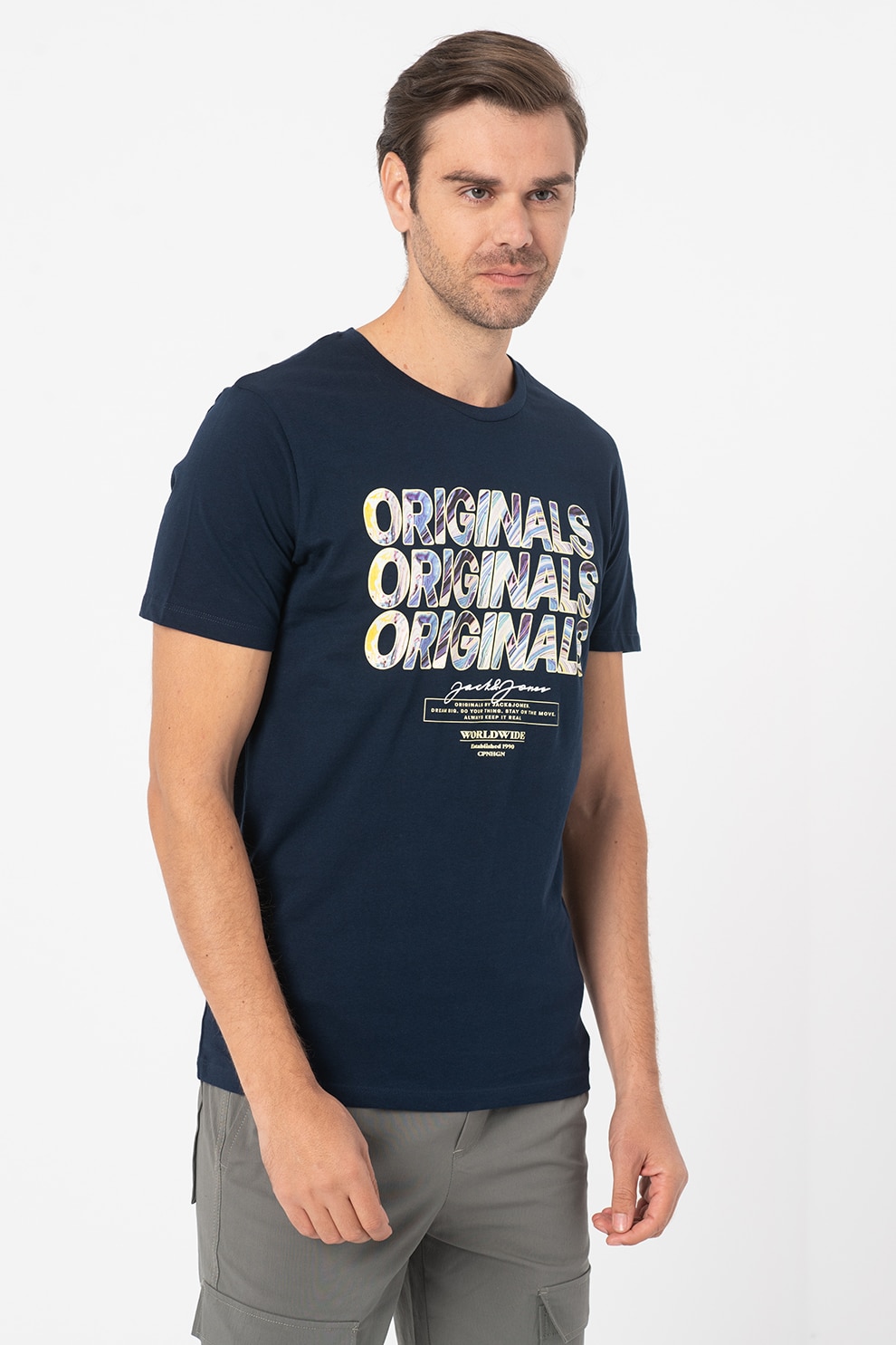 Jack&Jones, Tricou regular fit de bumbac cu imprimeu logo Swirl, Bleumarin