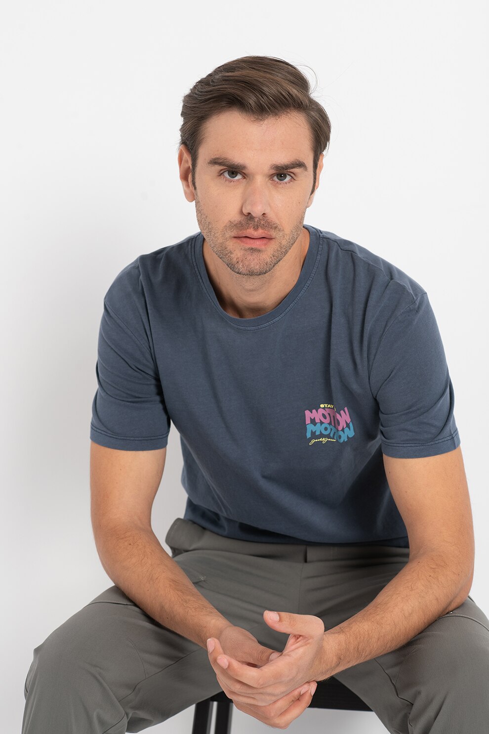 Jack&Jones, Tricou relaxed fit cu imprimeu grafic Costa, Bleumarin