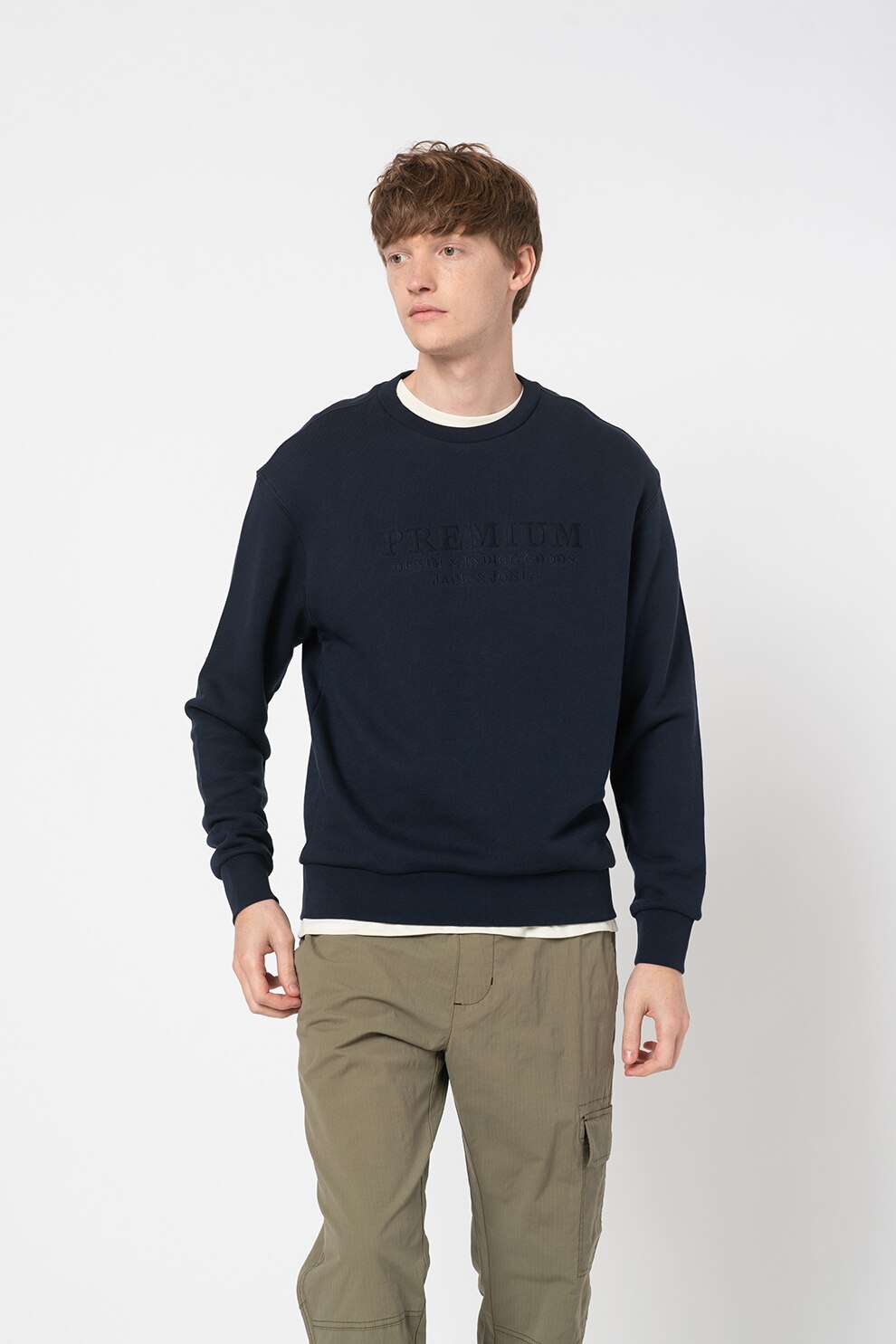Jack&Jones, Bluza sport cu text brodat Blufrank, Bleumarin