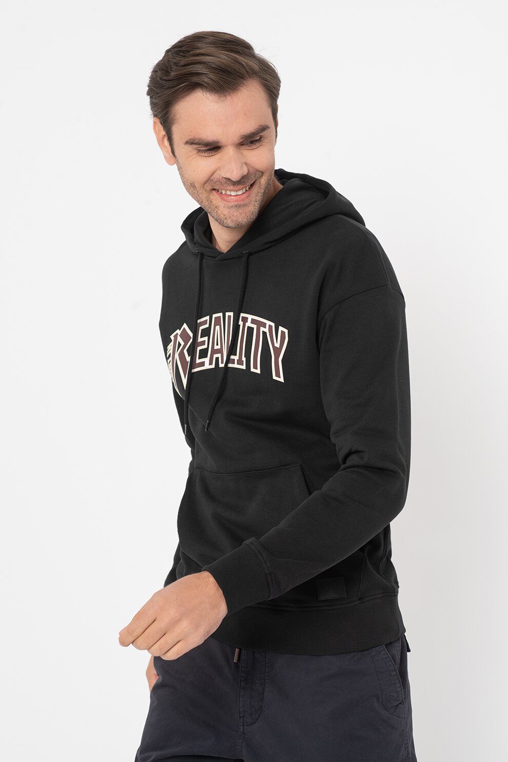 Jack&Jones, Hanorac relaxed fit cu imprimeu grafic Reality, Negru