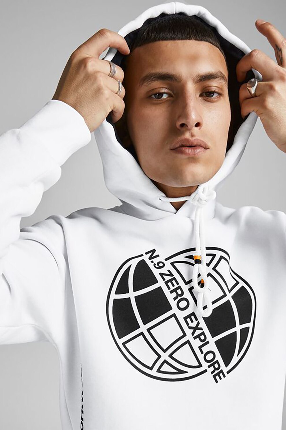 Jack&Jones, Hanorac cu imprimeu text Poul, Alb/Negru