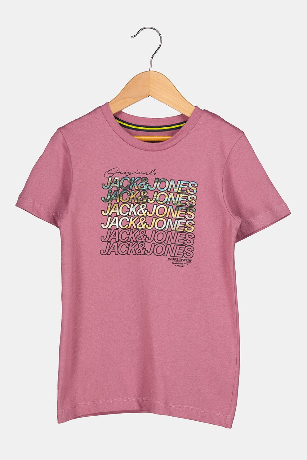 Jack&Jones, Tricou de bumbac cu imprimeu logo, Rosu stins
