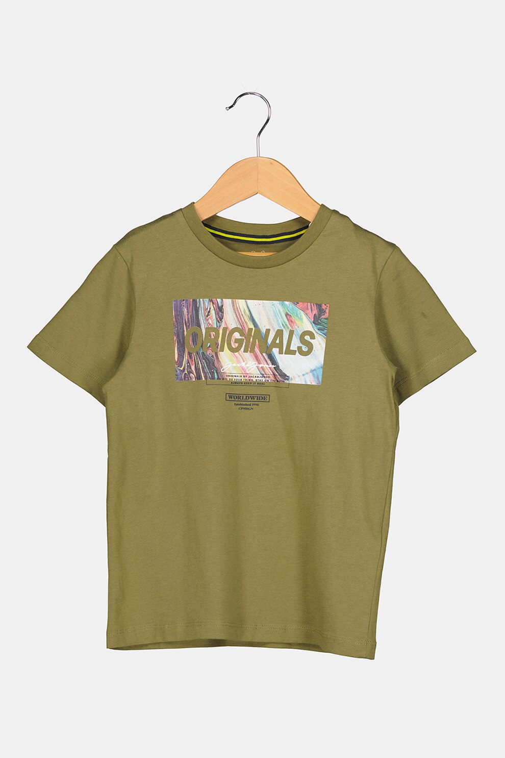 Jack&Jones, Tricou de bumbac cu imprimeu logo, Verde oliv