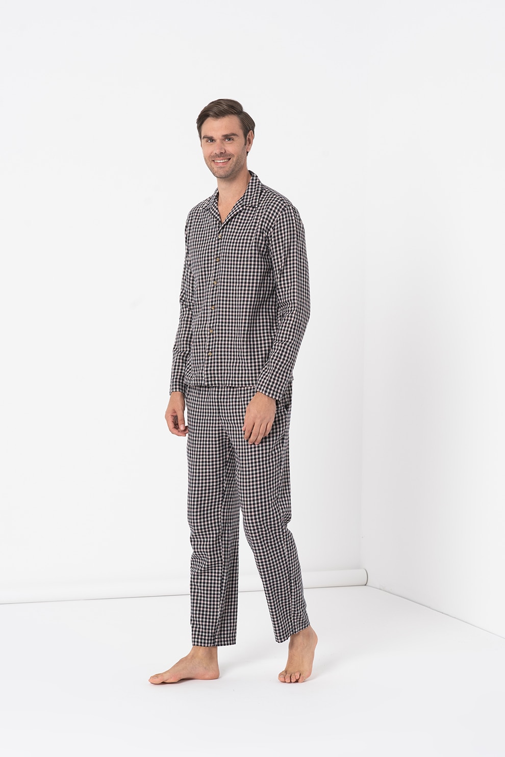 Jack&Jones, Set de pijama din bumbac, Negru/Alb