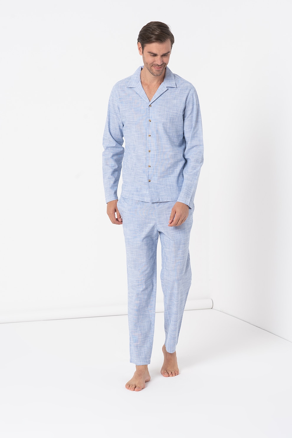 Jack&Jones, Set de pijama din bumbac, Albastru deschis