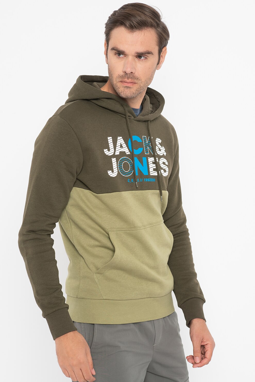 Jack&Jones, Hanorac cu imprimeu logo Steve, Verde forest
