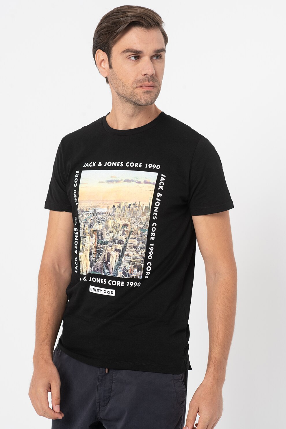 Jack&Jones, Tricou cu model grafic Booster, Negru