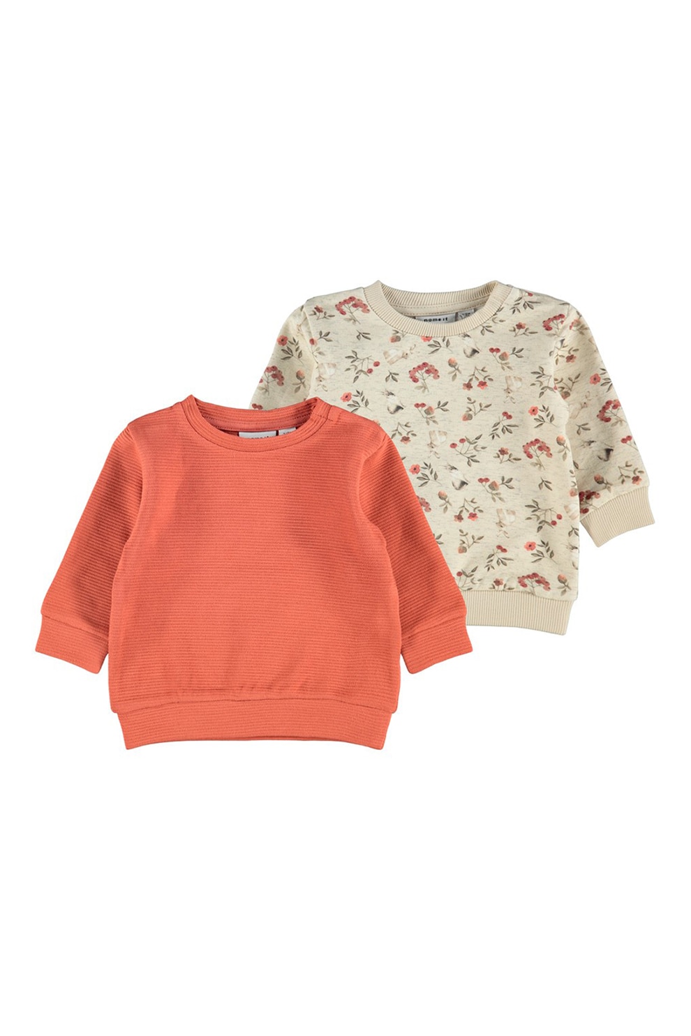 NAME IT, Set de bluza sport din amestec de bumbac organic cu decolteu la baza gatului, 2 piese, Maro nisip/Corai