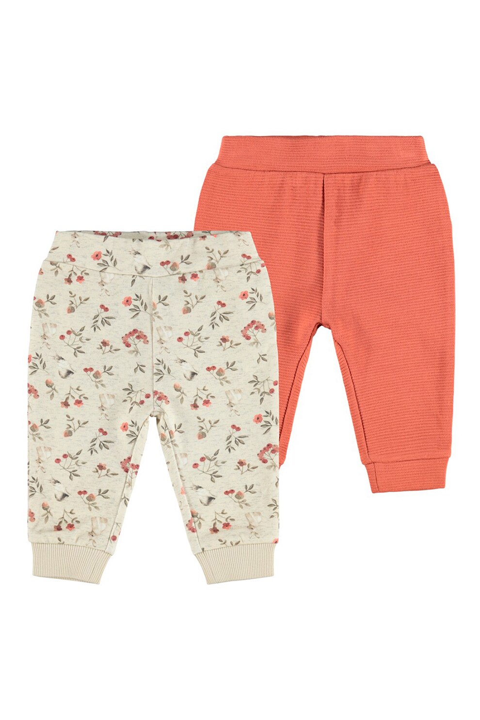NAME IT, Set de pantaloni sport din amestec de bumbac organic, 2 piese, Maro nisip/Corai