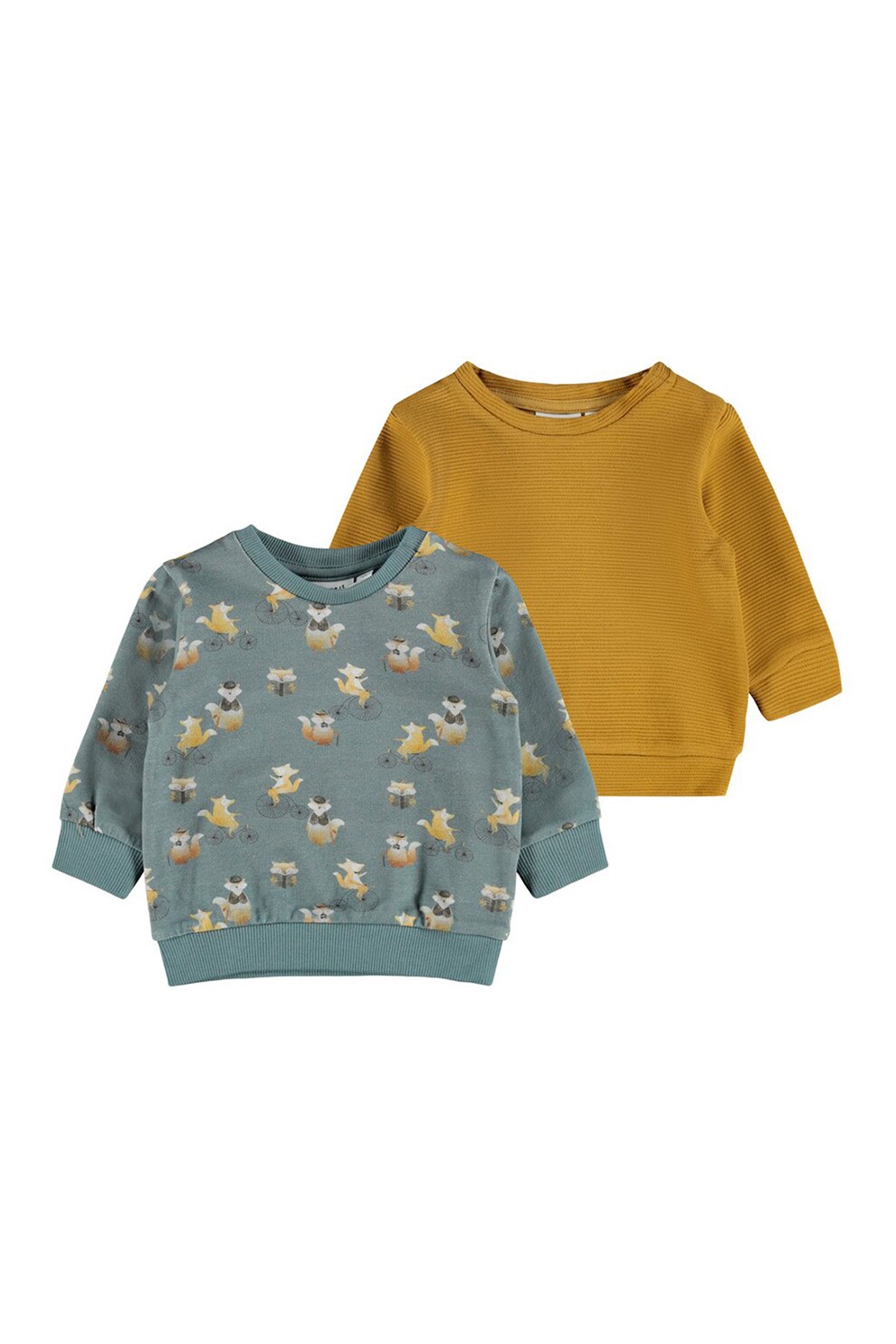 NAME IT, Set de bluze sport din amestec de bumbac organic cu decolteu la baza gatului, 2 piese, Galben mustar/verde