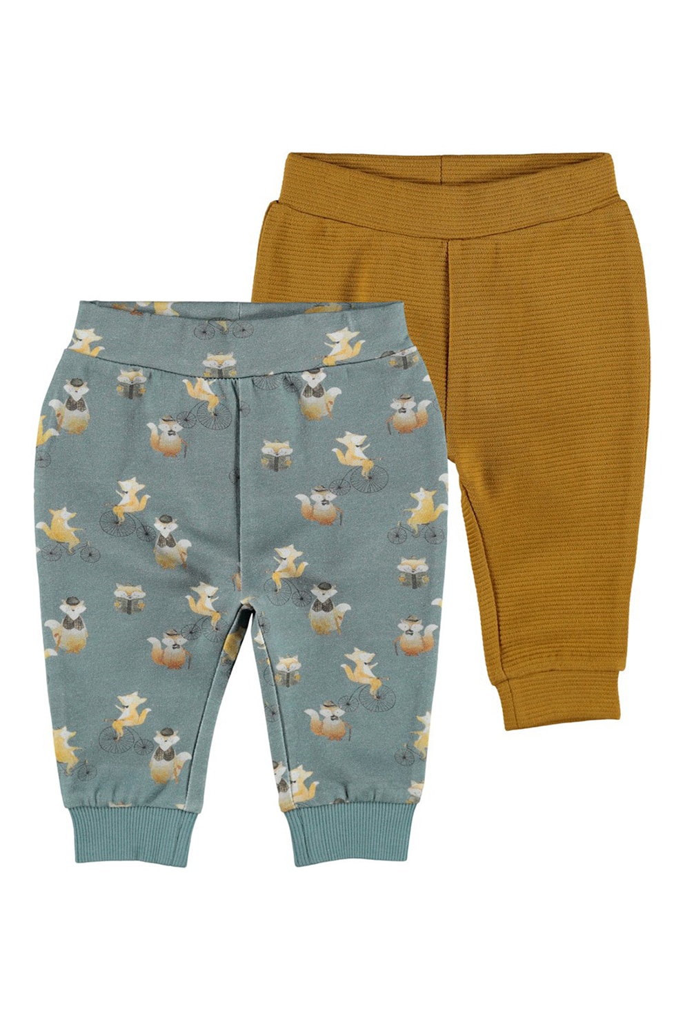 NAME IT, Set de pantaloni sport din amestec de bumbac organic, 2 piese, Galben mustar/verde