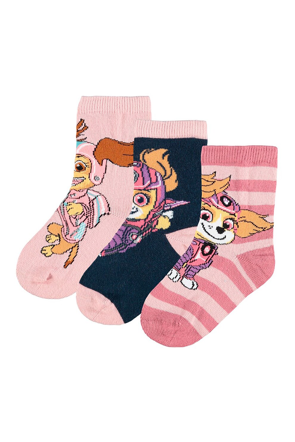 NAME IT, Set de sosete cu model grafic - 3 perechi, Roz/Bleumarin inchis