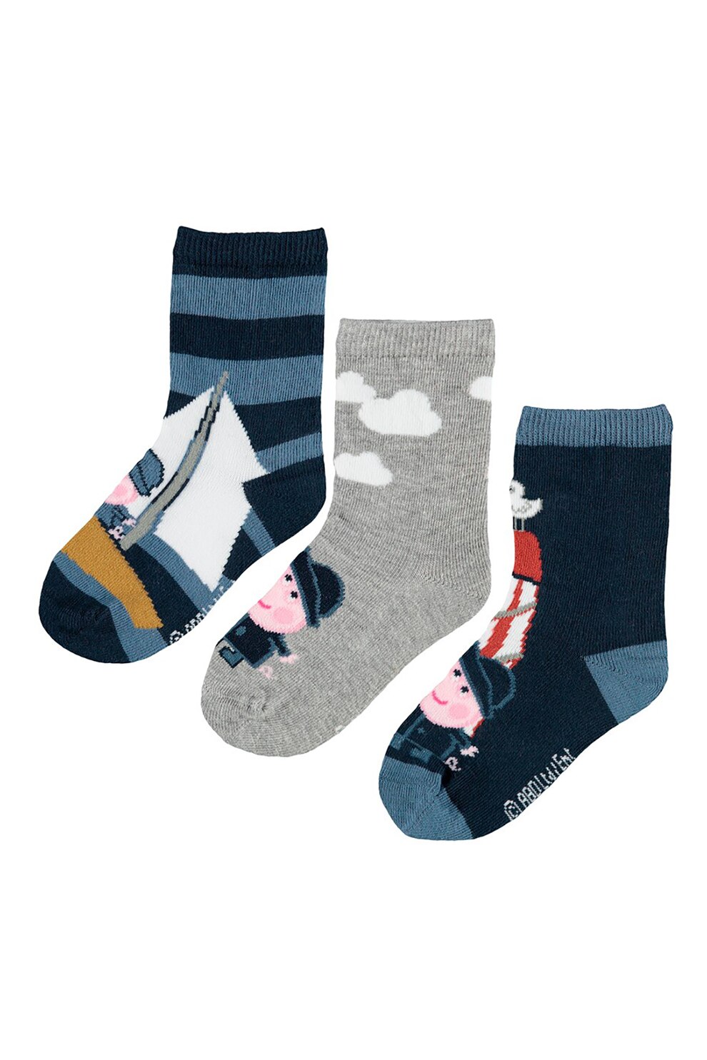 NAME IT, Set de sosete scurte cu model grafic - 3 perechi, Albastru/Gri