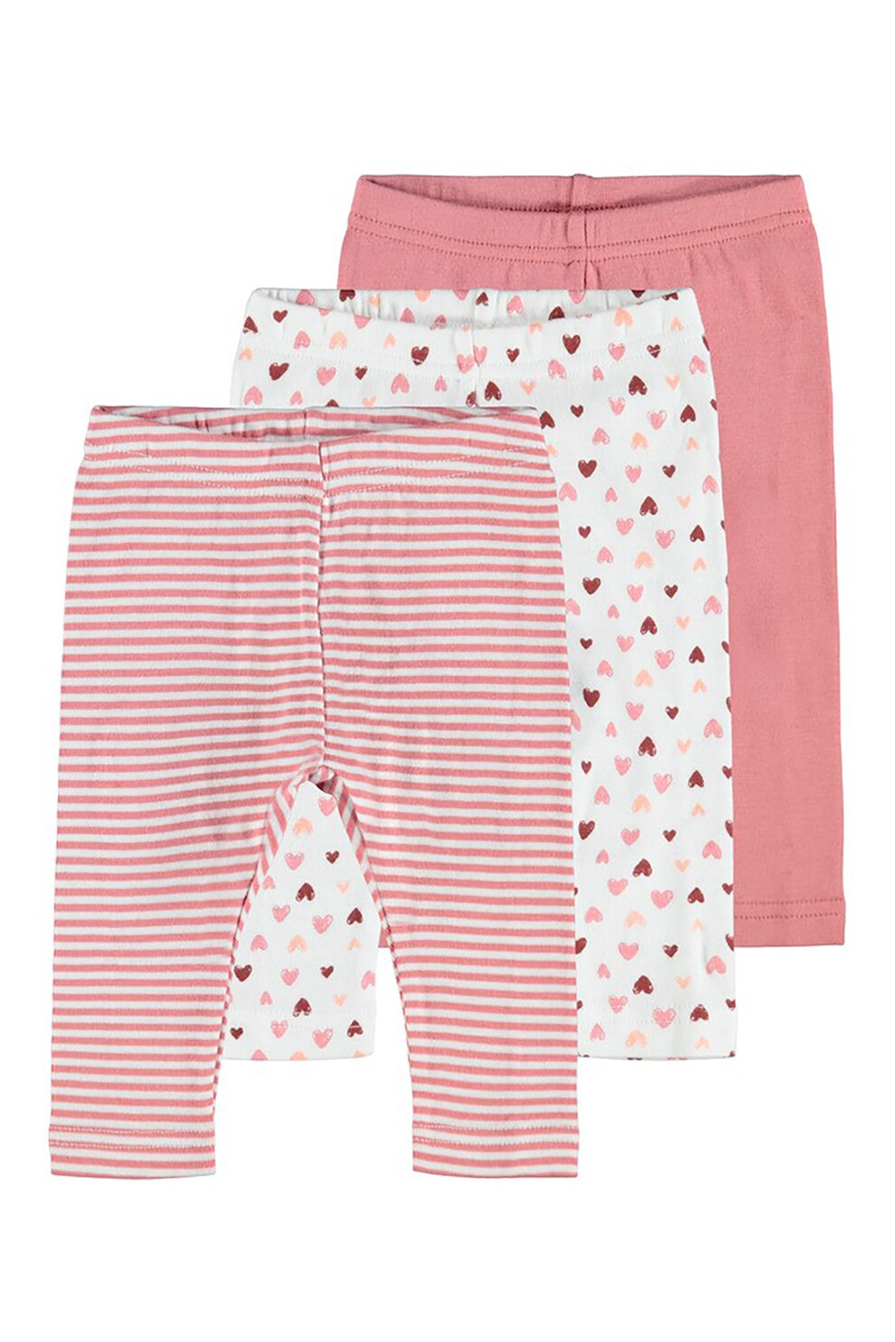 NAME IT, Set de colanti din bumbac organic cu model, 3 perechi, Roz prafuit/Alb