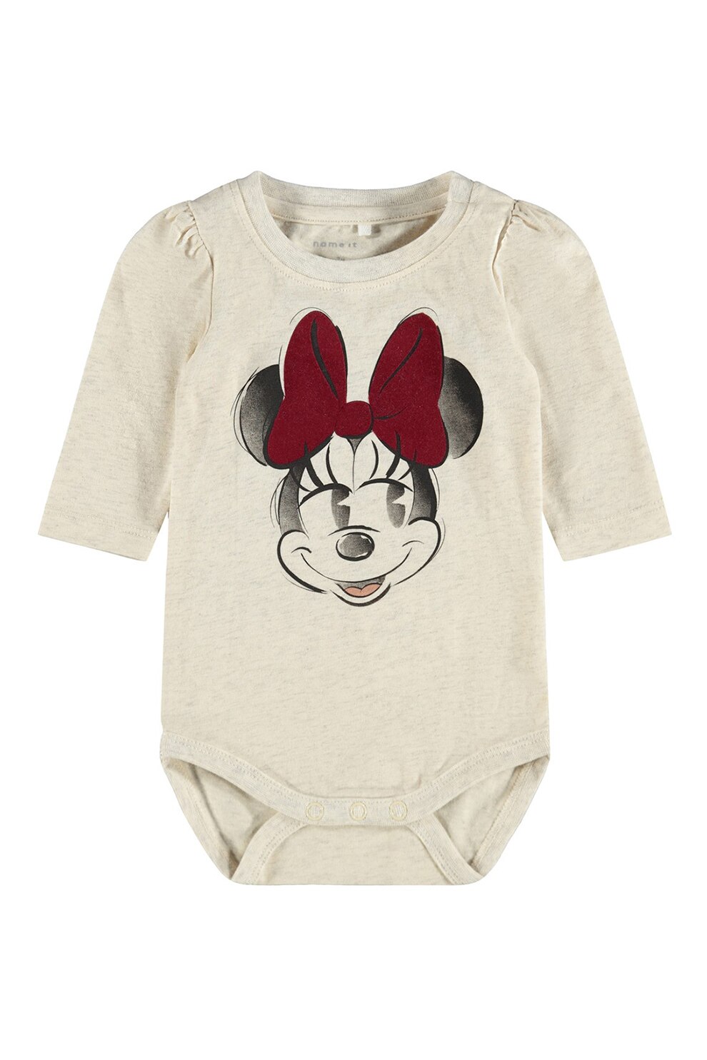 NAME IT, Body din amestec de bumbac organic cu Minnie Mouse, Crem/Negru/Rosu inchis