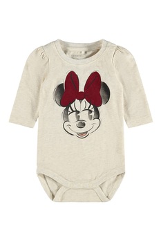 NAME IT, Body din amestec de bumbac organic cu Minnie Mouse, Crem/Negru/Rosu inchis NAME IT, Body din amestec de bumbac organic cu Minnie Mouse, Crem/Negru/Rosu inchis