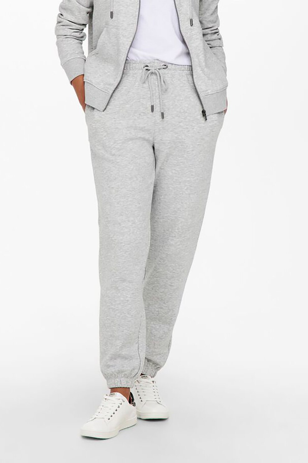 Only, Pantaloni sport din amestec de bumbac organic, Gri melange