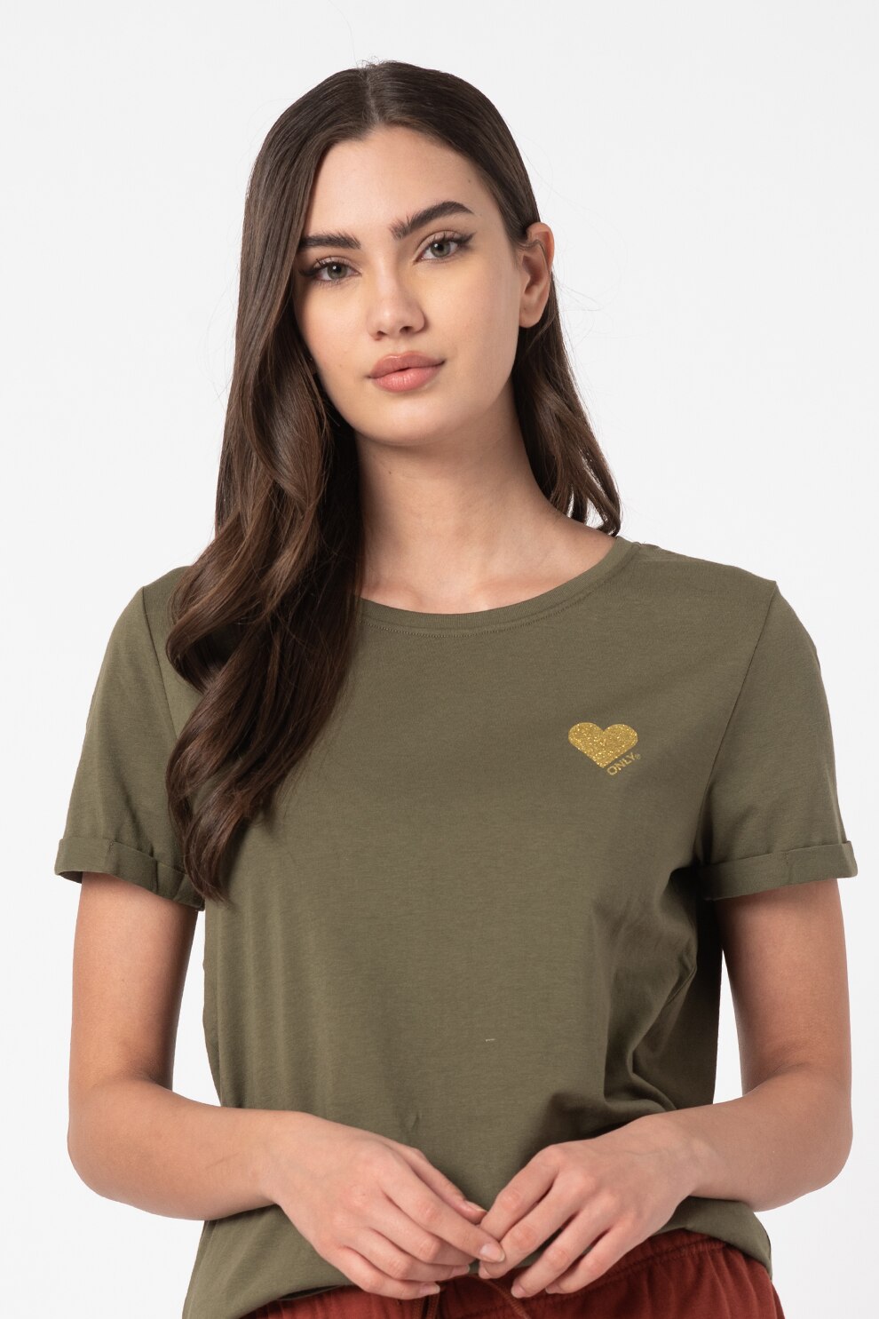 Only, Tricou de bumbac cu logo Kita, Verde militar
