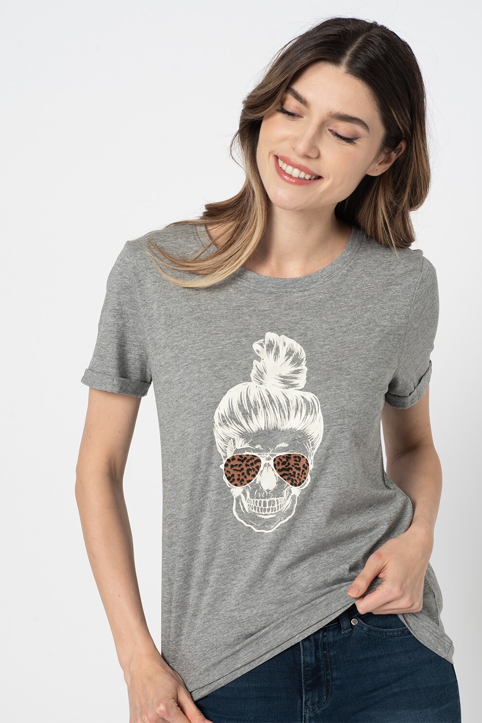 Only, Tricou cu imprimeu Silvia, Gri melange
