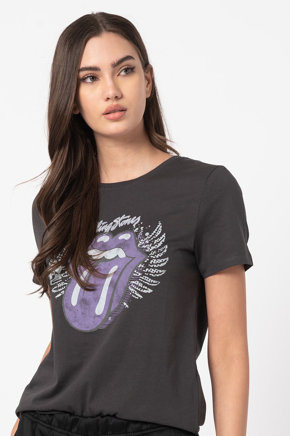 Only, Tricou cu imprimeu Rolling Stones, Gri inchis/Violet ametist