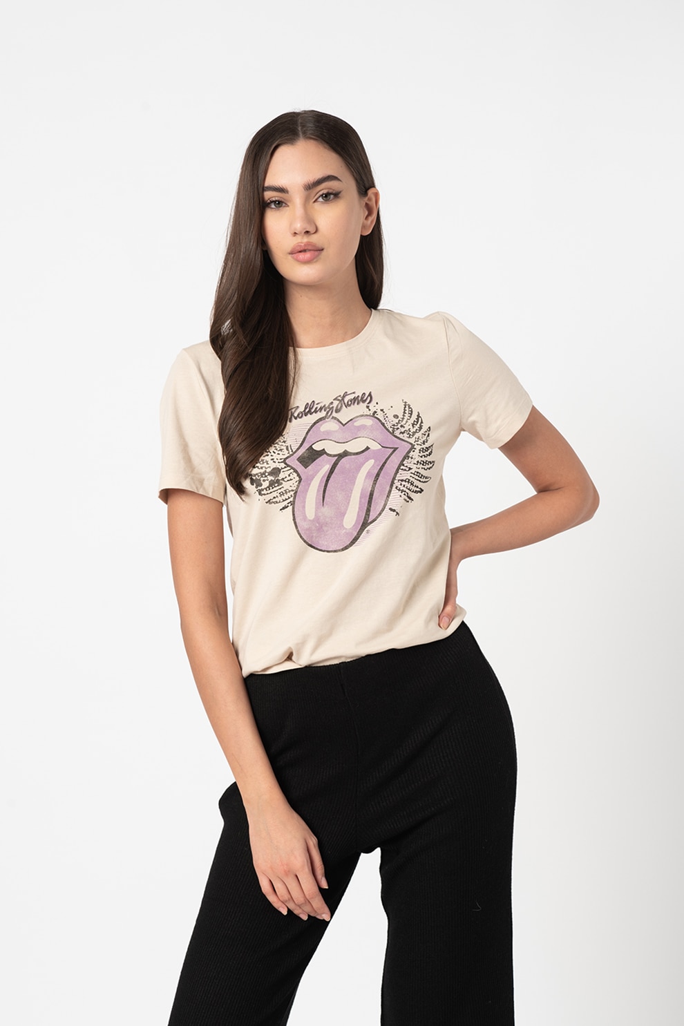 Only, Tricou cu imprimeu Rolling Stones, Bej